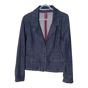 Highway Jeans Denim Blazer Single Breasted Pockets Dark Wash Size Large